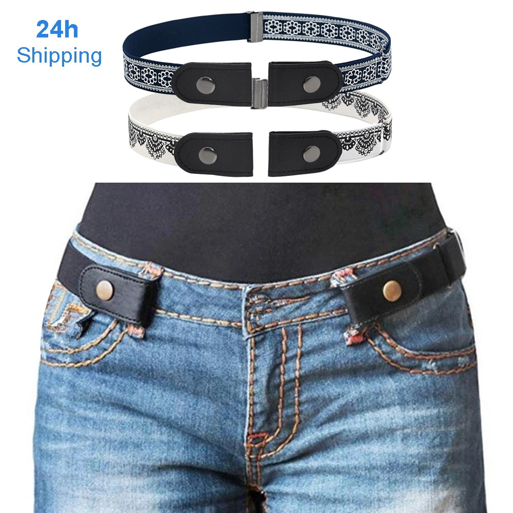 Universal 1 Inch No Buckle Stretch Elastic Waist Buckle-Free Belts For Jean Pants Dresses Women Men Belt