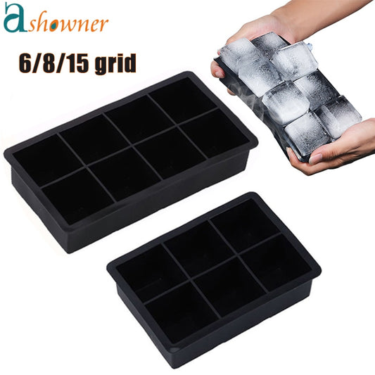 4/6/8/15 Grid Big Ice Tray Mold Large Food Grade Silicone Ice Cube Square Tray Mold DIY Ice Maker Cube Tray Ice Cube Tray