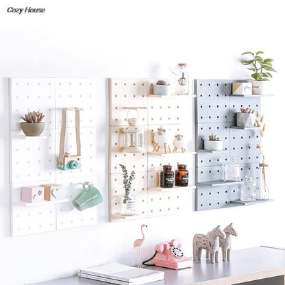 Punch Free Pegboard Display Stand Wall Organizer Storage Plate Living Room Kitchen Bedroom Wall Hanging Decoration Wall Shelf