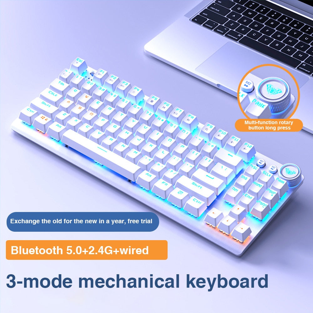 AULA F3001 Wireless 2.4G Bluetooth Wired The Three-mode keyboard Mechanical Game Office Wireless Backlight 87 Key Keyboard